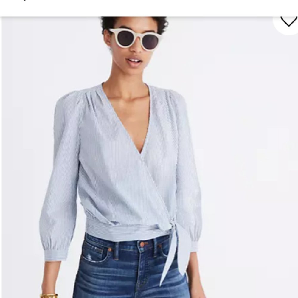 Madewell Wrap Top in Indigo Stripe